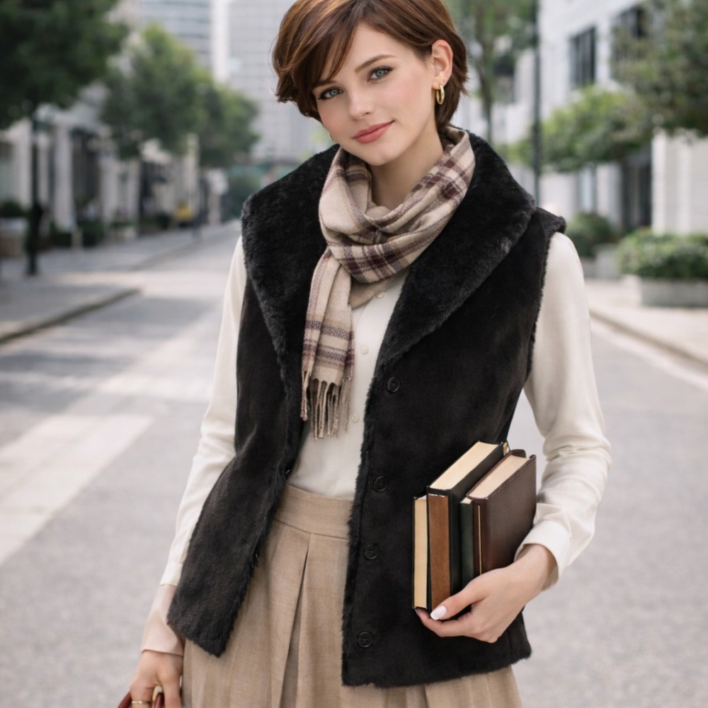 Lauren Faux Fur Vest By Ralph Lauren Black Petite